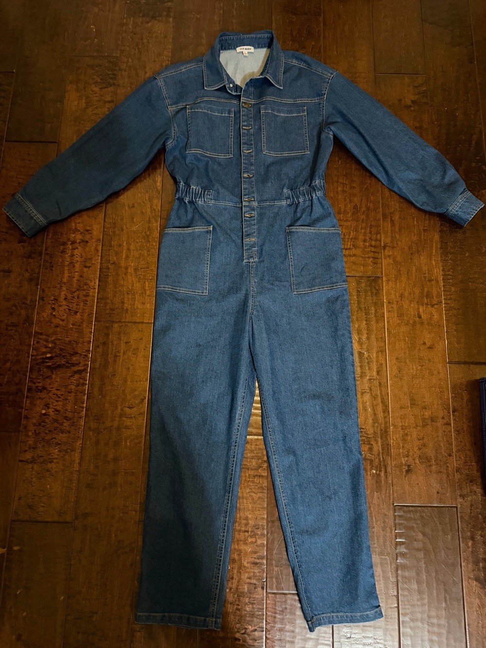 Steve Madden Blue Denim Button-Front Jumpsuit